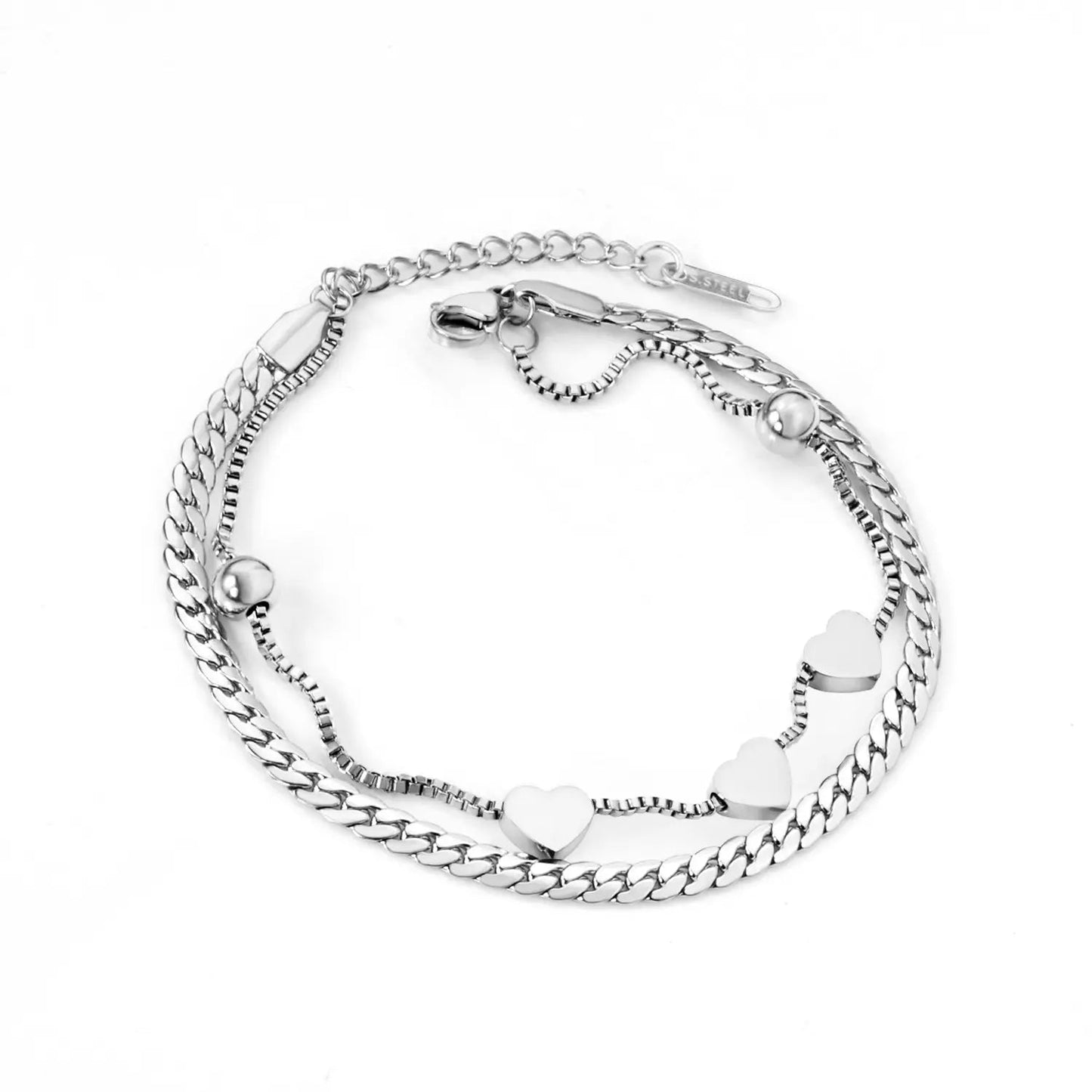 Heart Shaped Double Layer Cuban Box Chain - HOUSE OF ANKLET