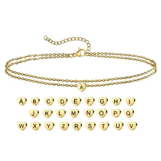 Double Layered Dainty Initial Cable Chain Anklet - HOUSE OF ANKLET