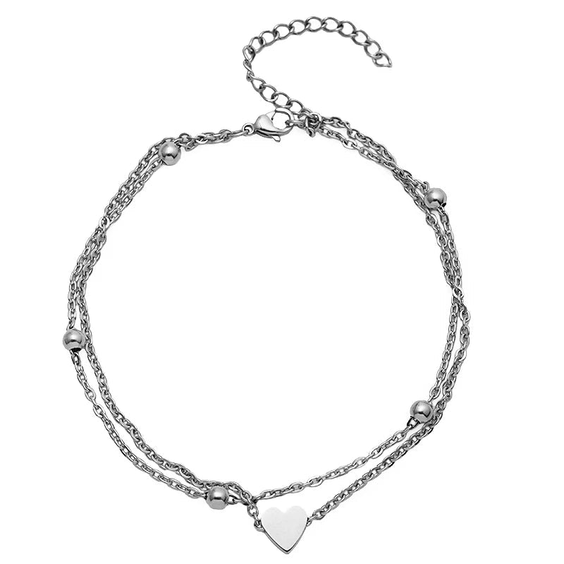 Double Layered Heart Anklet - HOUSE OF ANKLET