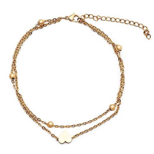Double Layered Heart Anklet - HOUSE OF ANKLET