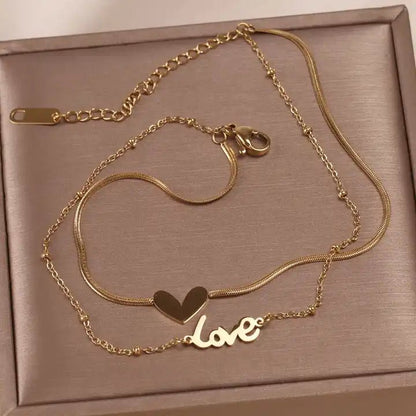 Double Layered Heart Love Omega Chain Anklet - HOUSE OF ANKLET