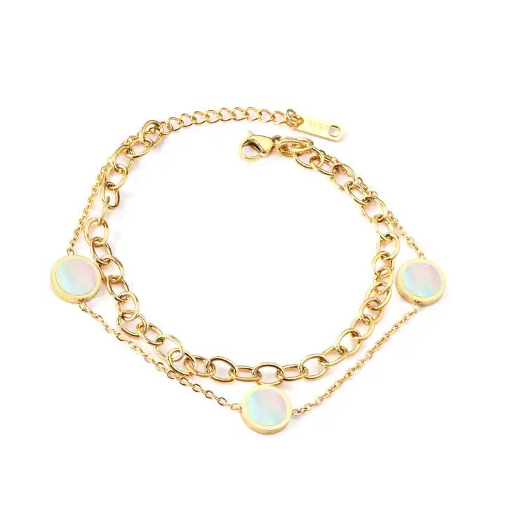 Double - Layered White Shell Oval Cable Link Chain Bracelet - HOUSE OF ANKLET