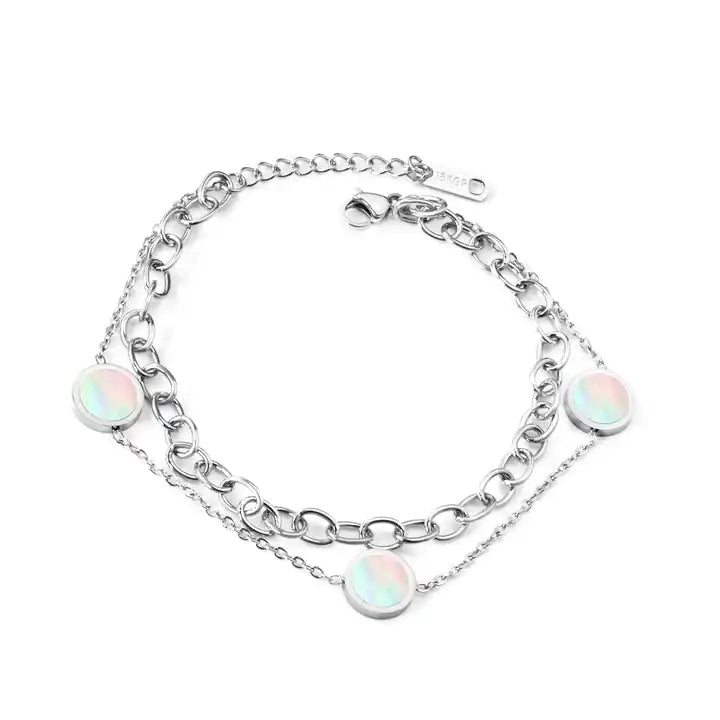 Double - Layered White Shell Oval Cable Link Chain Bracelet - HOUSE OF ANKLET
