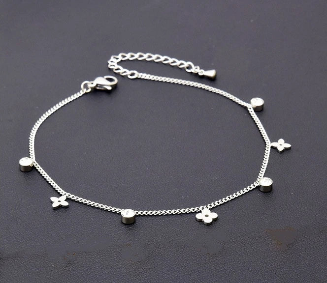 Flower Solitaire Pendant Anklet - HOUSE OF ANKLET
